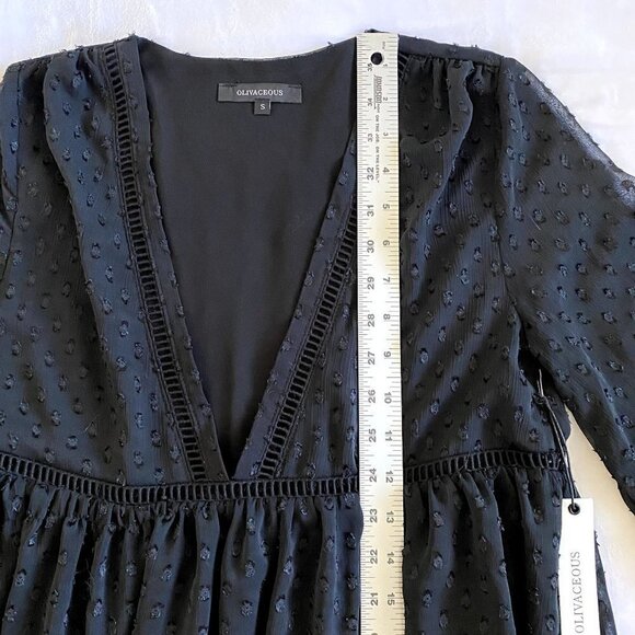 NWT | Olivaceous | V Neck Sheer Baby Doll Dress | Black | Size: Small - Picture 10 of 11
